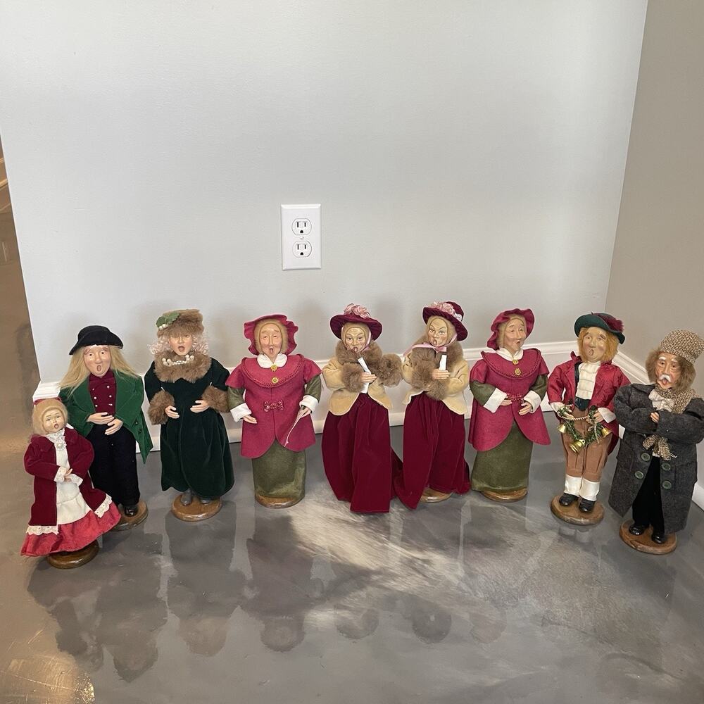 Vintage Paper Mache Choir Figurines Christmas Carolers Dolls Lot Of 9 Victorian‎